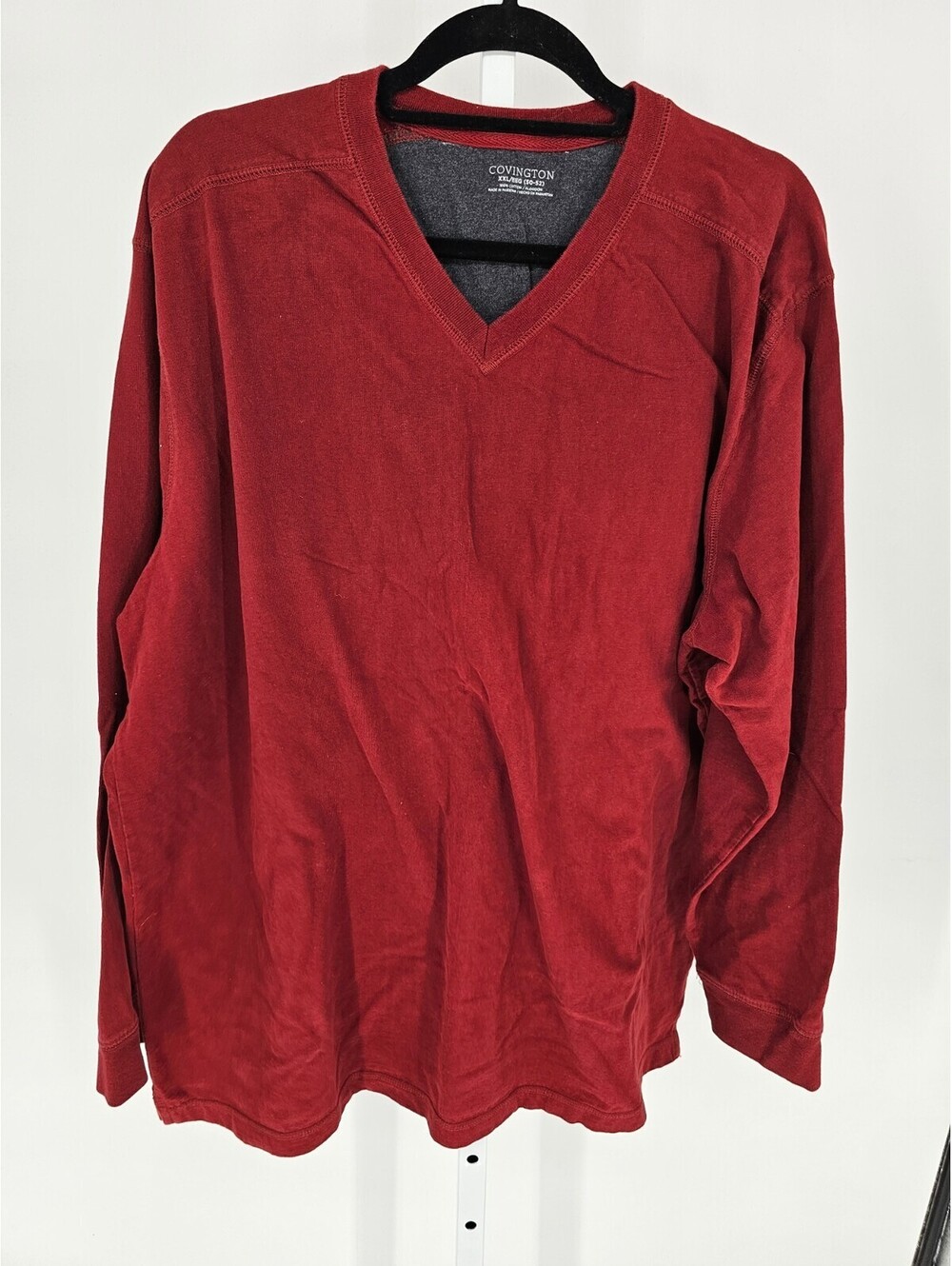 Covington Mens Sz XXL Long Sleeve Thick Knit T Shirt Red V Neck Cotton